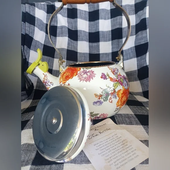 Mackenzie Childs Flower Market White Whistling Tea Kettle - Picture 7 of 9